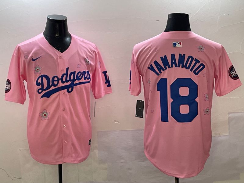 Men Los Angeles Dodgers #18 Yamamoto Pink Sakura Edition 2025 Nike MLB Jersey style 1->los angeles dodgers->MLB Jersey